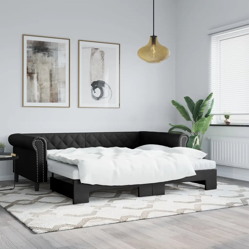 Divano letto | Sof¨¤ letto | Letto singolo Estraibile Nero 90x200 cm in Similpelle