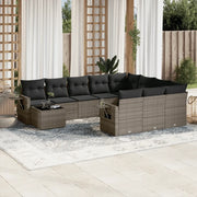 Set Divani da Giardino 11 pz con Cuscini in Polyrattan Grigio
