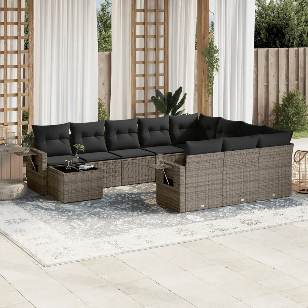 Set Divani da Giardino 11 pz con Cuscini in Polyrattan Grigio