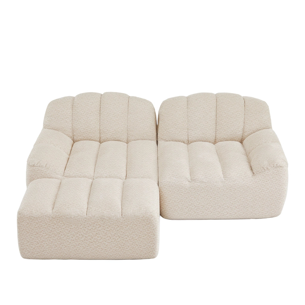 Divano Angolare Modulare 2 Posti con Poggiapiedi ¨C MINIMAL ¨C Tessuto Beige, Senza Montaggio