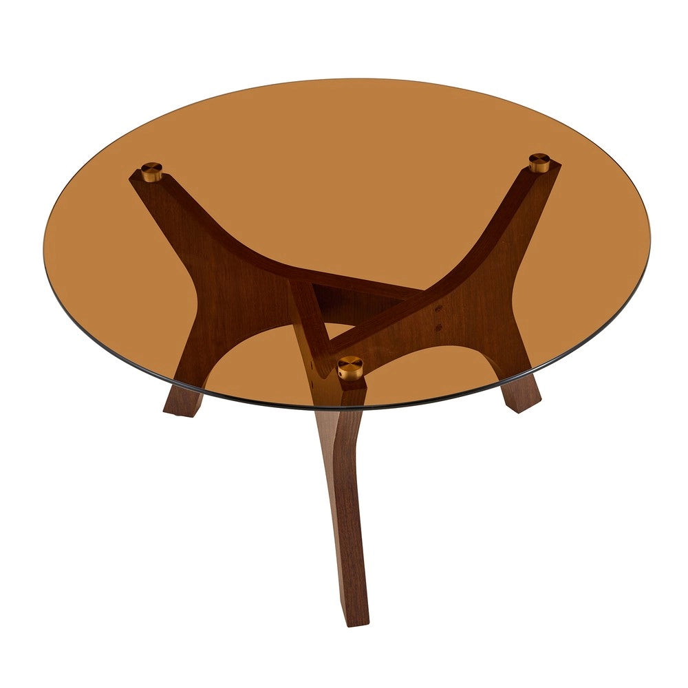 Tavolino da Caff¨¨ Rotondo ¨C MINIMAL ¨C Piano in Vetro Ambra, Struttura in Legno Marrone, 80cm