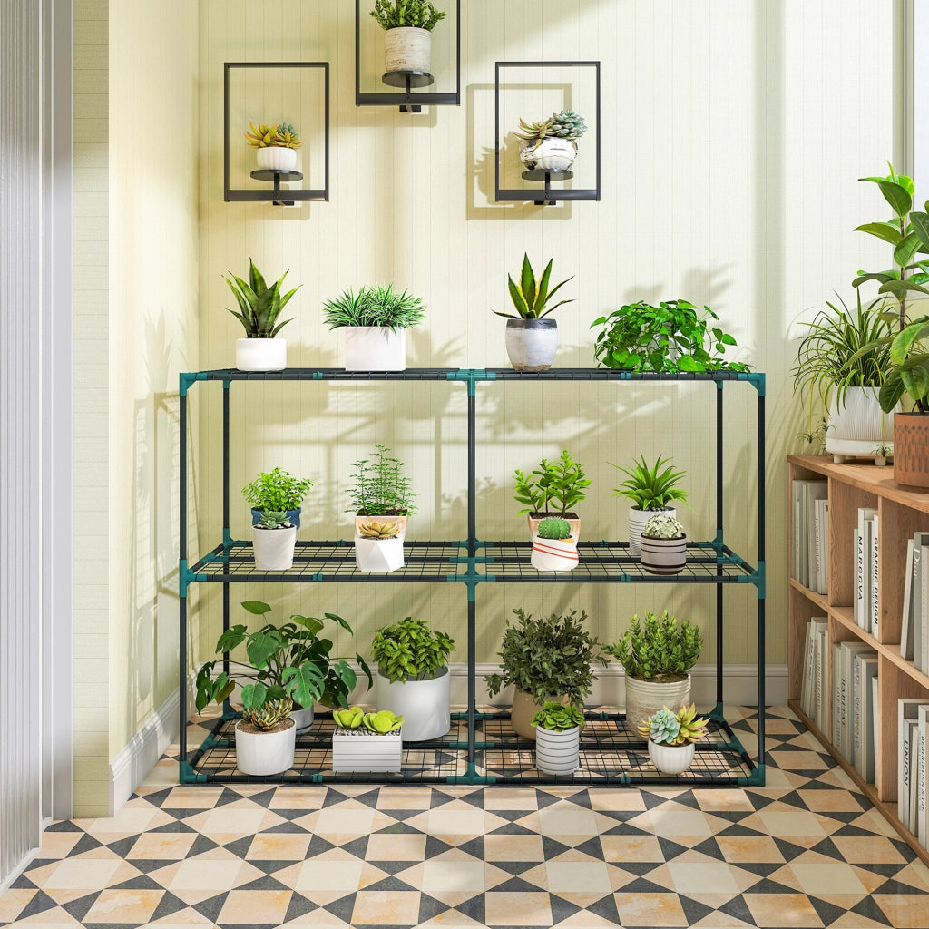 Portapiante a 3 Livelli Aperti 143x48x100 cm in Acciaio e Plastica Verde Scuro