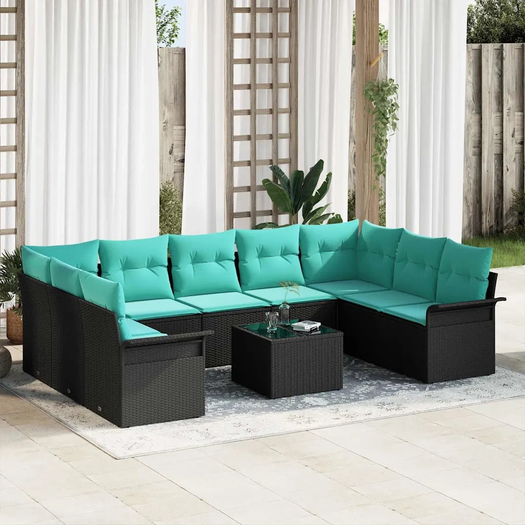 Set Divano da Giardino con cuscino 10 pcs Nero polyrattan 3345536