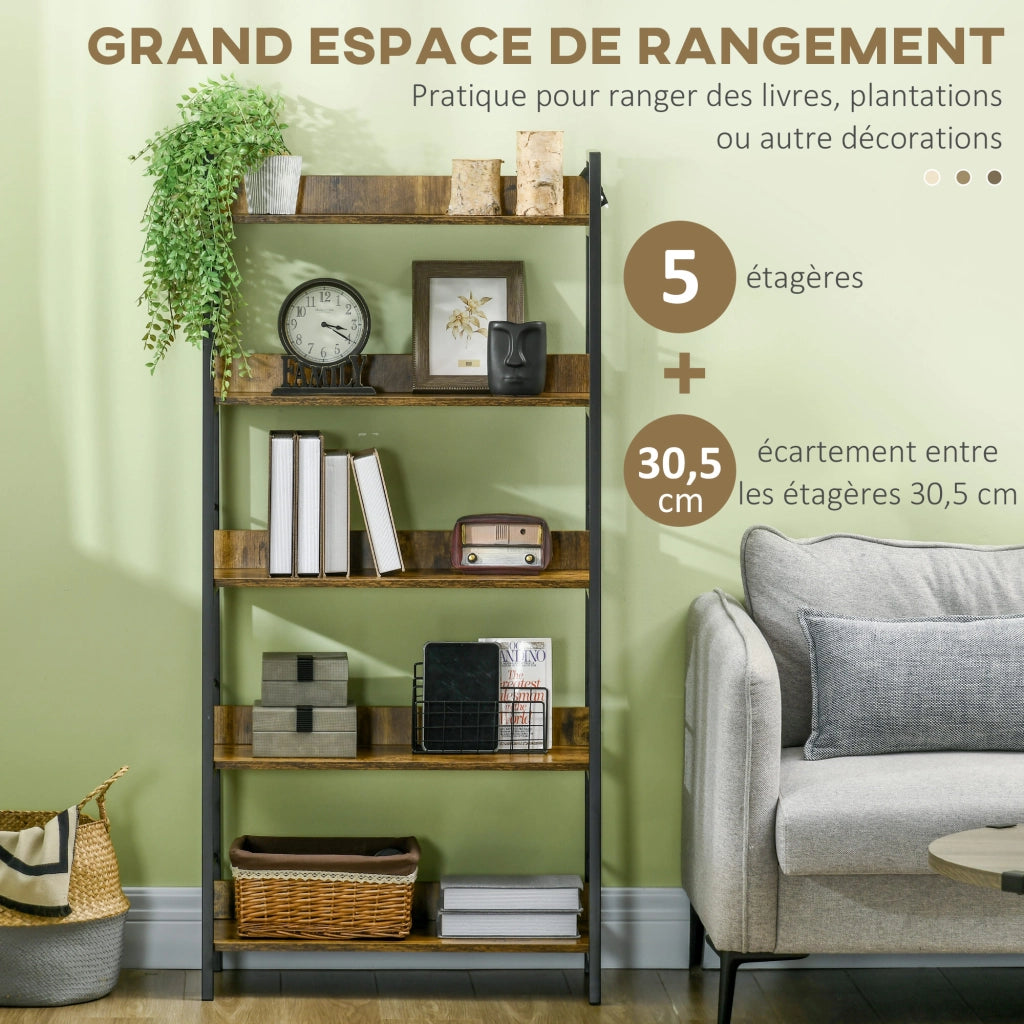 Libreria Scaffale 5 Livelli Stile Industriale ¨C Minimal ¨C 70x35x150 cm