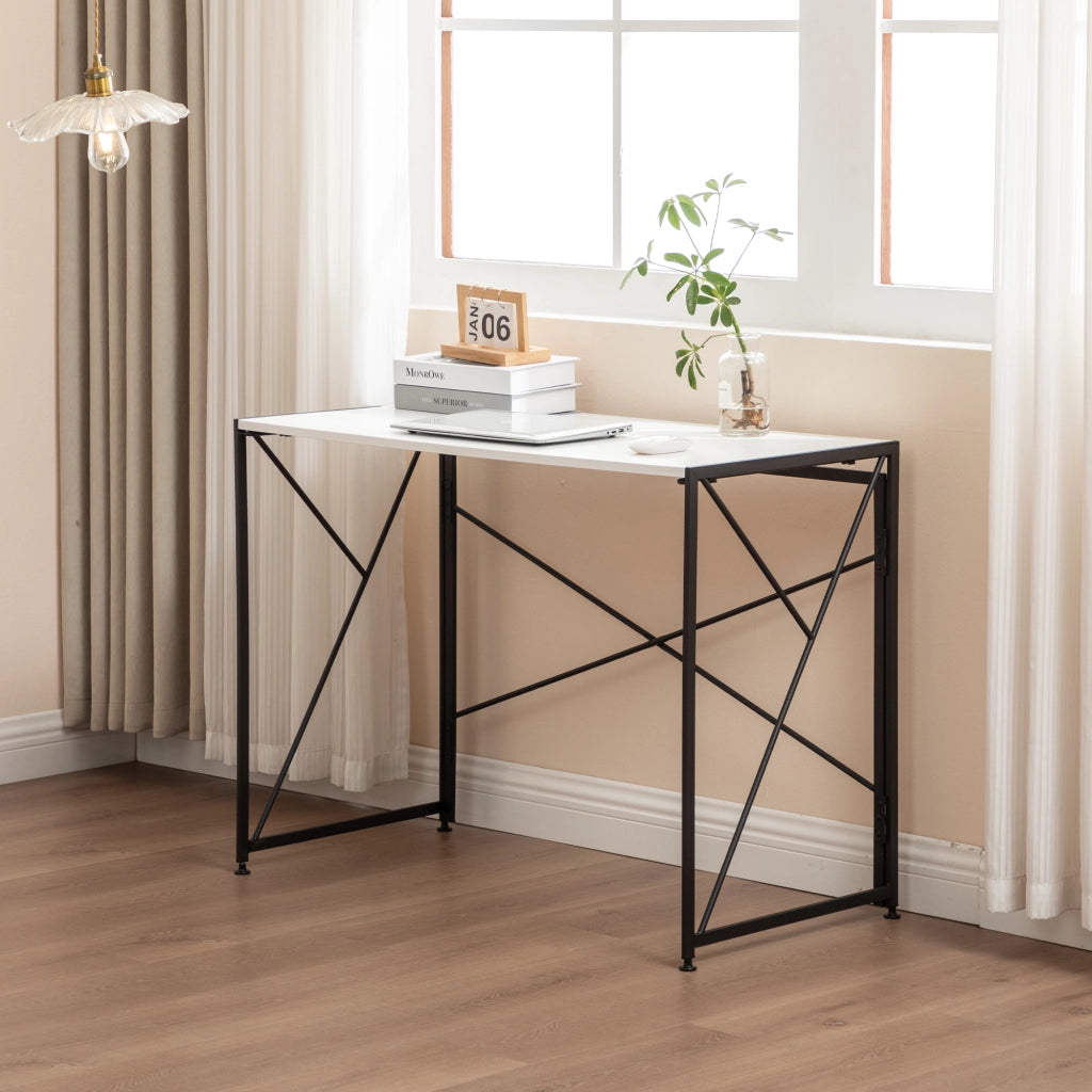 Scrivania pieghevole multifunzione con piano in MDF e struttura in metallo per ufficio e soggiorno 99×50×75 cm