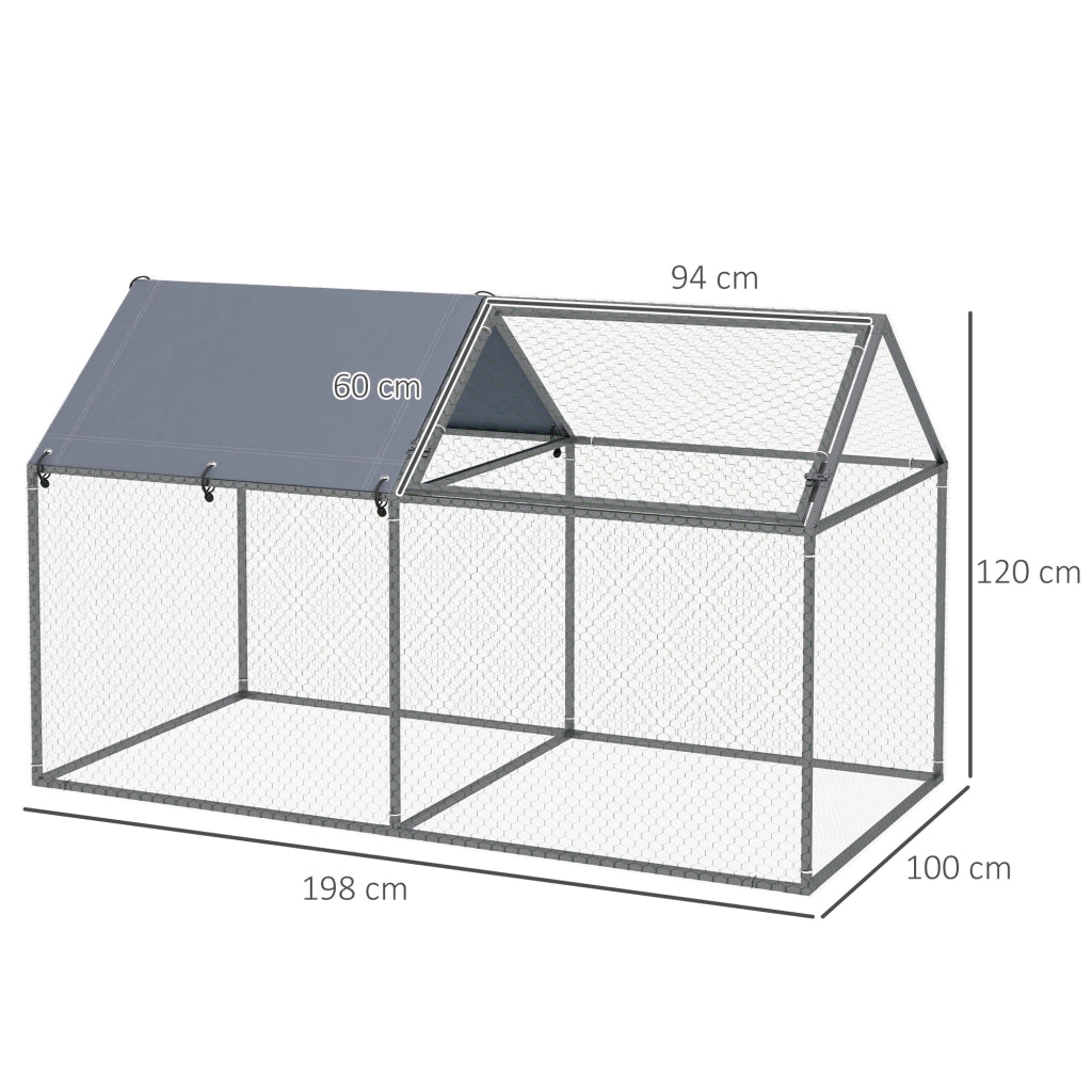 Gabbia per Animali in Acciaio con Tetto in Tessuto ¨C zephmum ¨C 198x100x120 cm Verde Argento