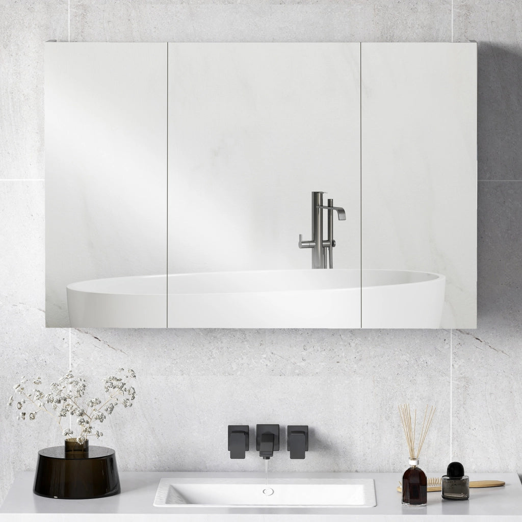 Armadietto Pensile Bagno 3 Ante Specchio Legno ¨C zephmum ¨C Bianco 90x13.5x60