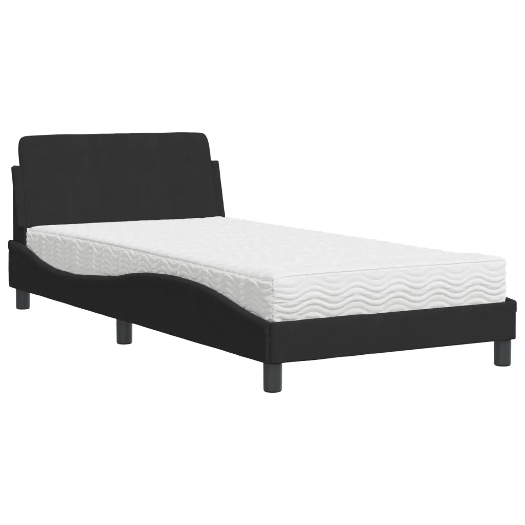 Letto con Materasso Dover Nero 100x200 cm in Velluto