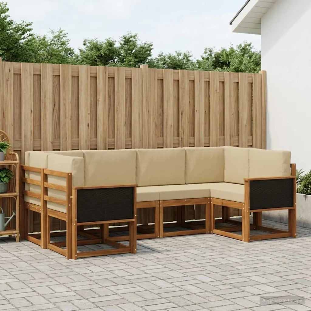 Set di divani da esterno con cuscino 6 pcs Naturale e Beige 3385484