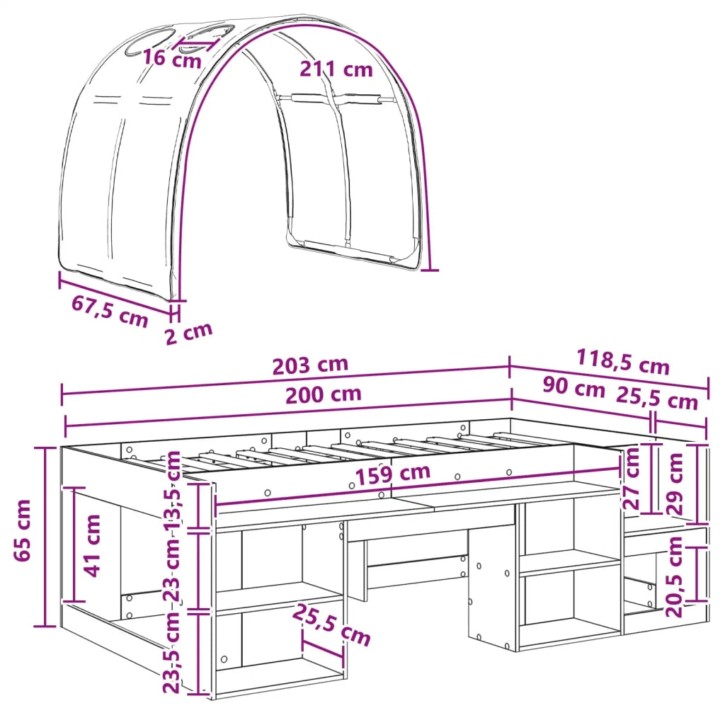 Letto alto per bambini con storage Rovere Sonoma e Blu 3423601