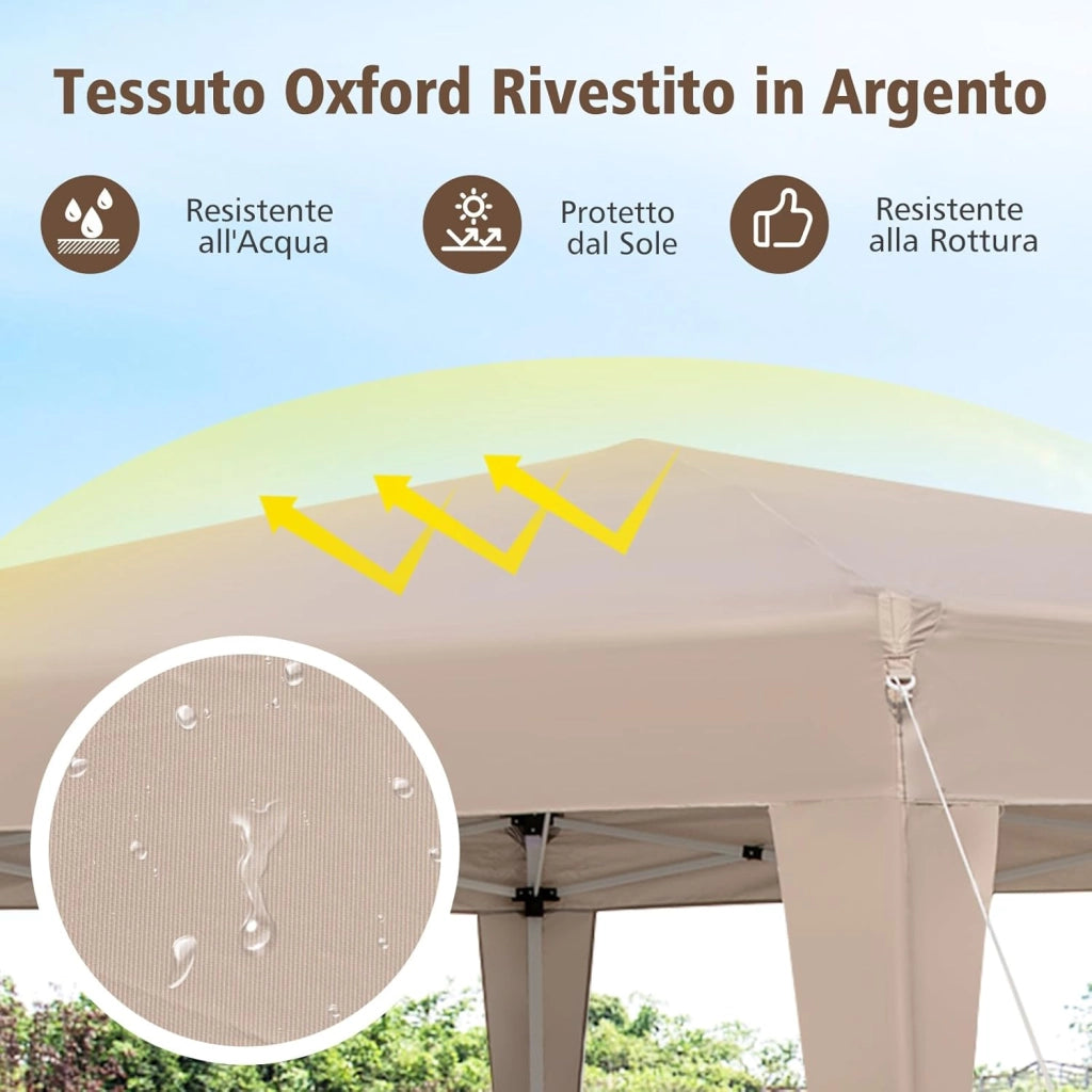 Gazebo Pop-Up Pieghevole 4 x 3,5 m, Gazebo da Giardino Impermeabile, Regolabile in Altezza, Tenda da Giardino con Borsa di Trasporto, per Campeggio e Feste
