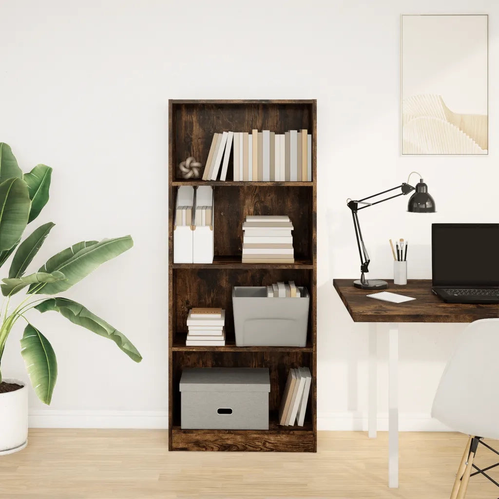 Libreria-Scaffale per Libri-Mobile di Stoccaggio Rovere Fumo 60x24x143 cm in Legno Multistrato