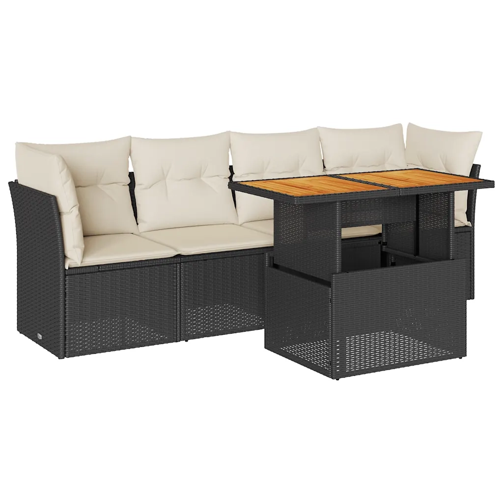 Set Divani da Giardino 5 pz con Cuscini in Polyrattan Nero 3326877