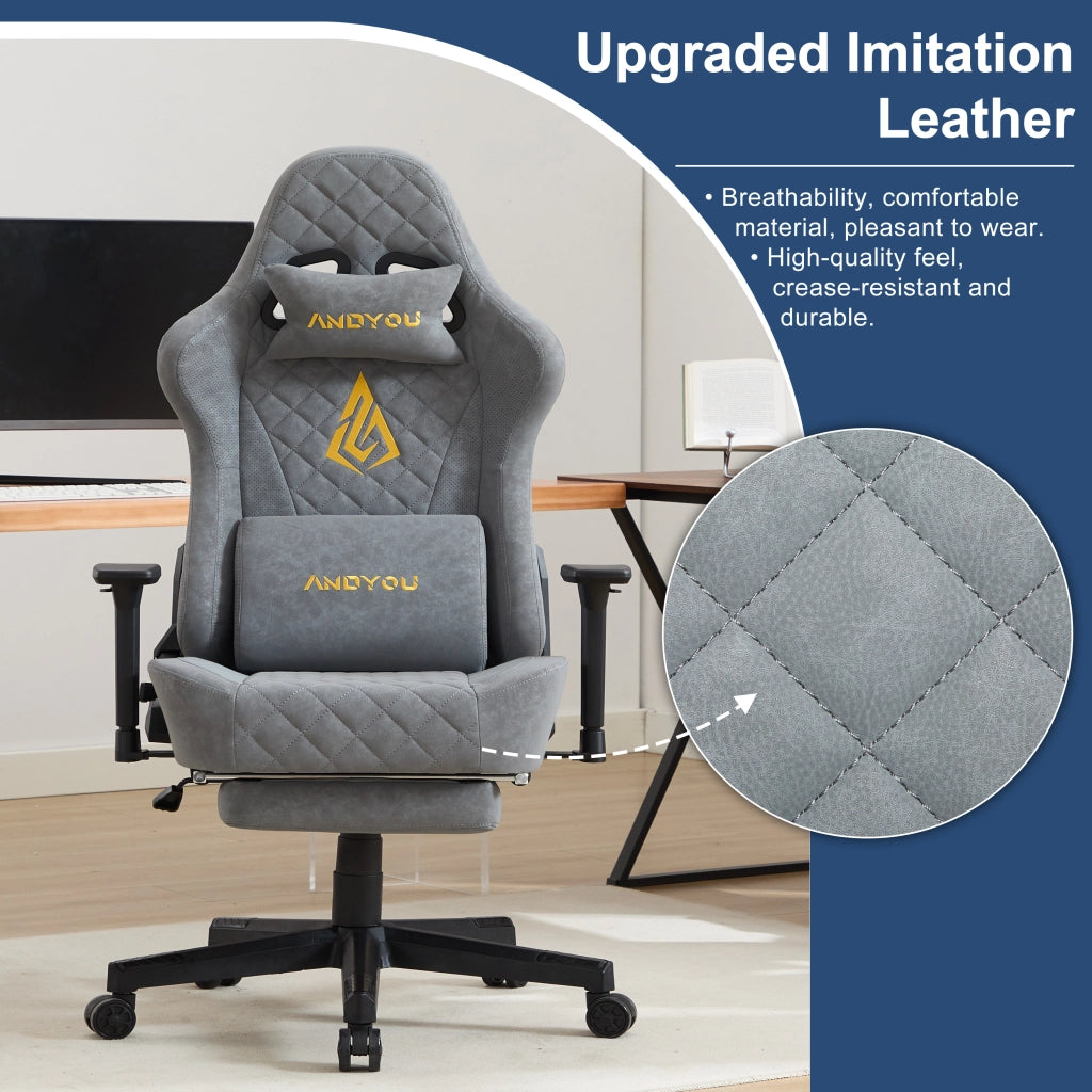 Poltrona da Gaming Ergonomic Vintage in Similpelle Grigia ¨C Zephmum ¨C 120x80x100