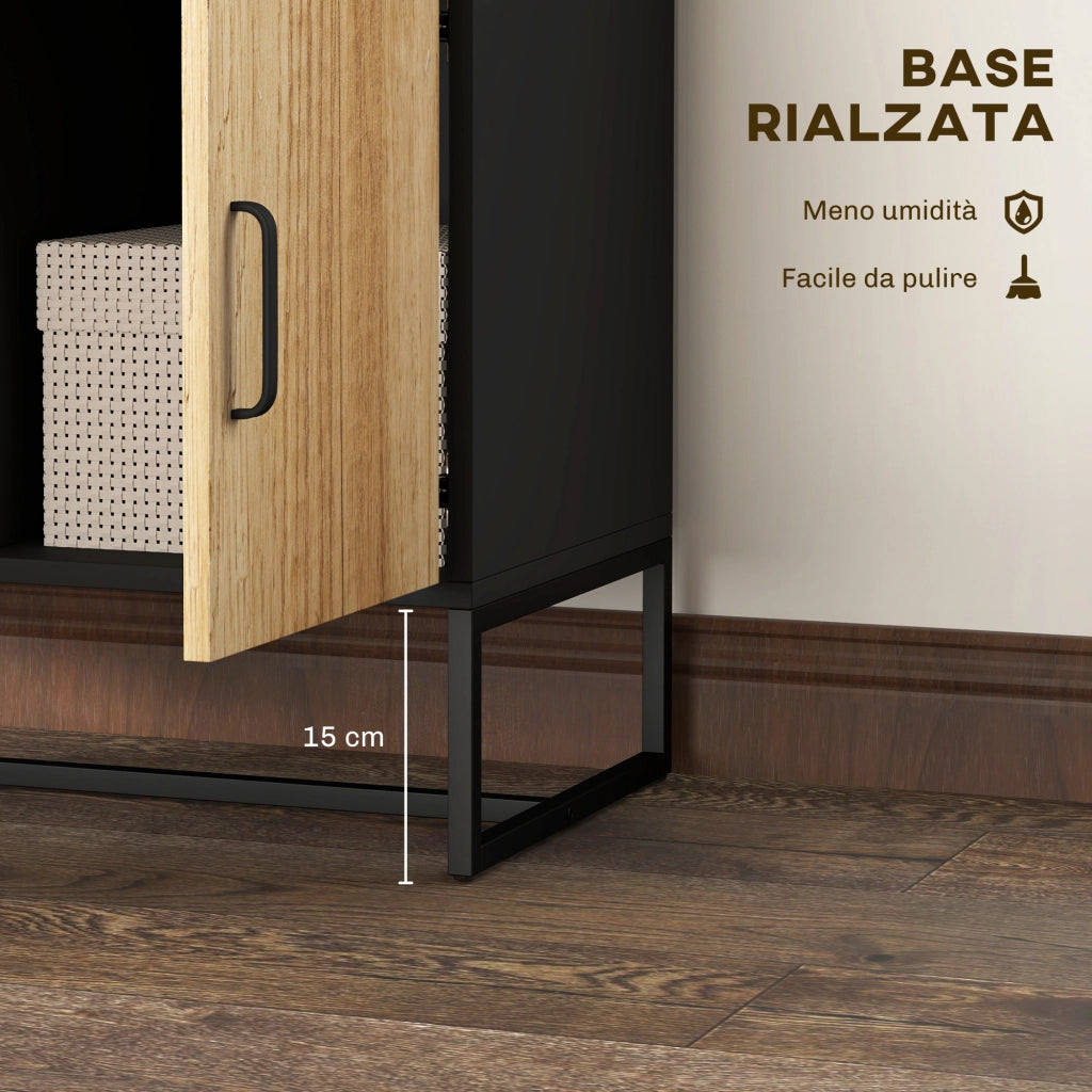 Mobile Credenza Portaoggetti ¨C Xylo ¨C Nero e Legno 80x35x85cm con 3 Ante e 2 Cassetti