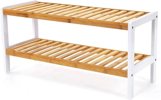Sistema di conservazione per scarpe a 2 livelli per bagno - per 8 pair di scarpe - colori bianco-naturale