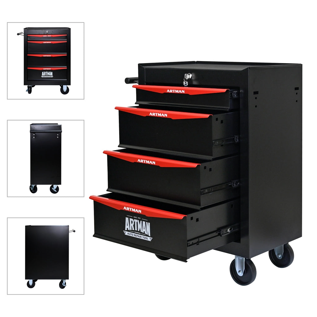 CARRELLO PORTA ATTREZZI 4 cassetti 60x33x77,5 cm acciaio nero/rosso