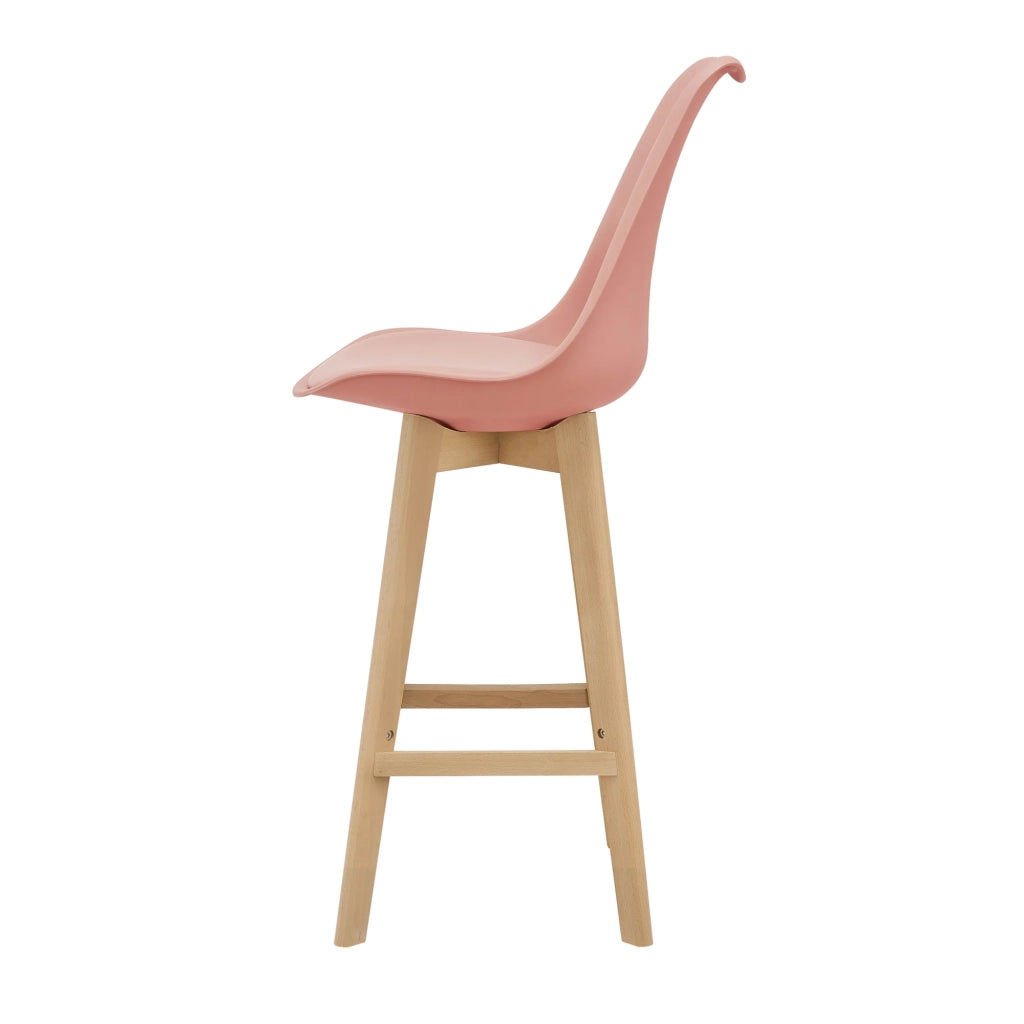 Set di 2 sgabelli da bar con seduta schienale e poggiapiedi legno di faggio 105 cm rosa 03_0002782