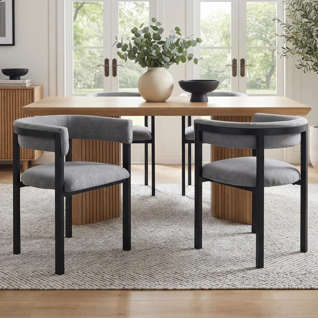 Sedia da pranzo Set da 6 con Schienale Semicircolare e Design Ergonomico in Ciniglia Grigio