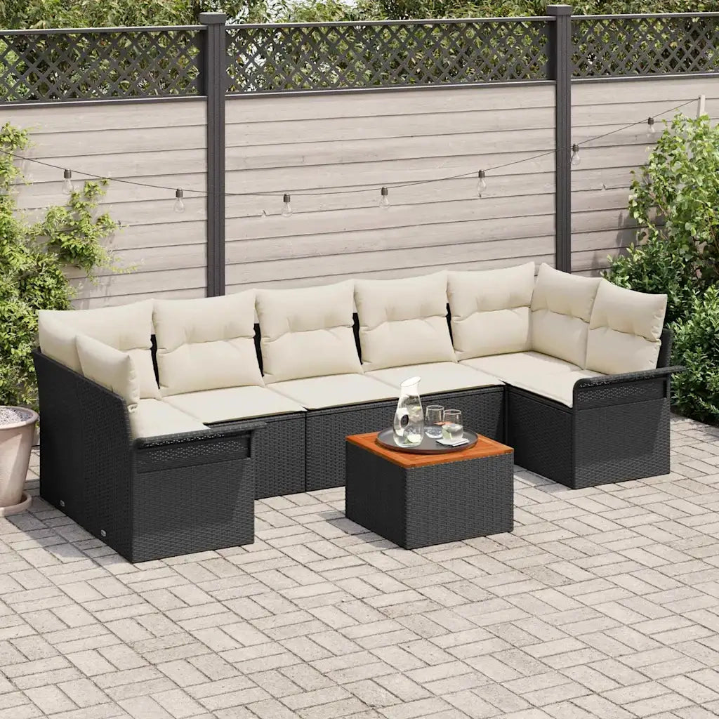 Set Divano da Giardino con cuscino 8 pcs Nero polyrattan