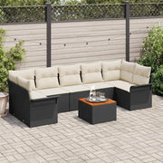 Set Divano da Giardino con cuscino 8 pcs Nero polyrattan