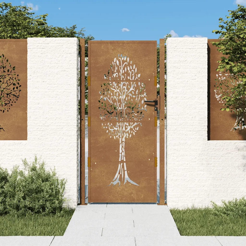 Cancello da giardino 100x200 cm in acciaio Corten con design ad albero 153165