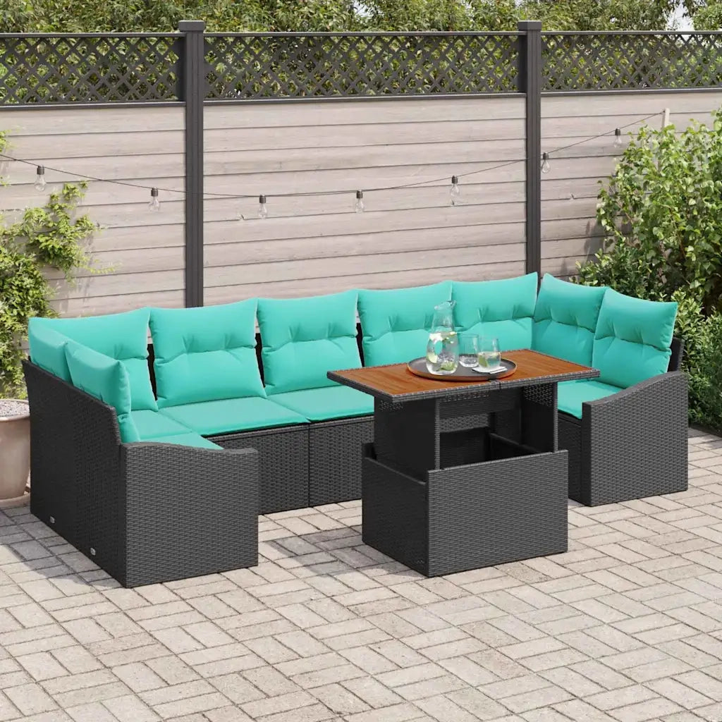 Set da Pranzo per Giardino con cuscino 8 pcs Nero e Teal 3349808