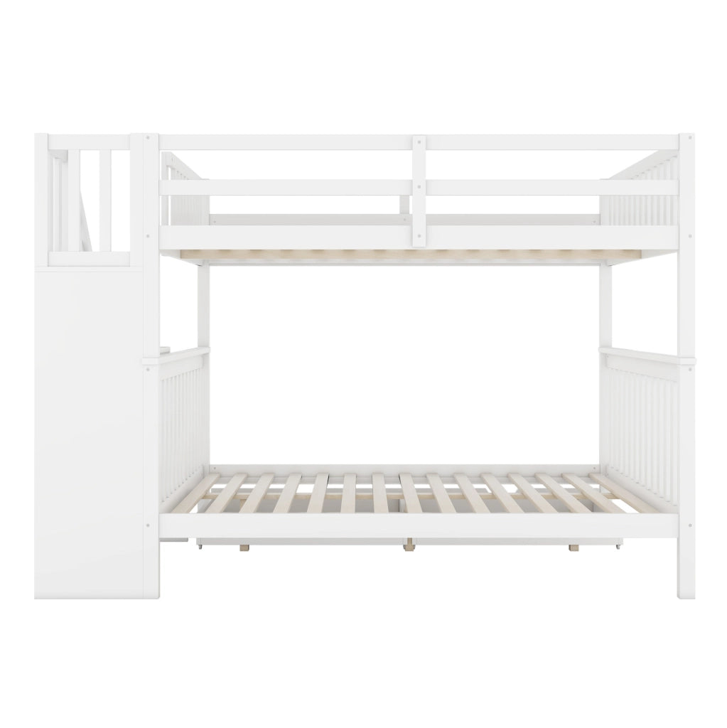 Letto a castello 140x200 cm con scala contenitore; 2 cassetti; in pino e MDF; bianco