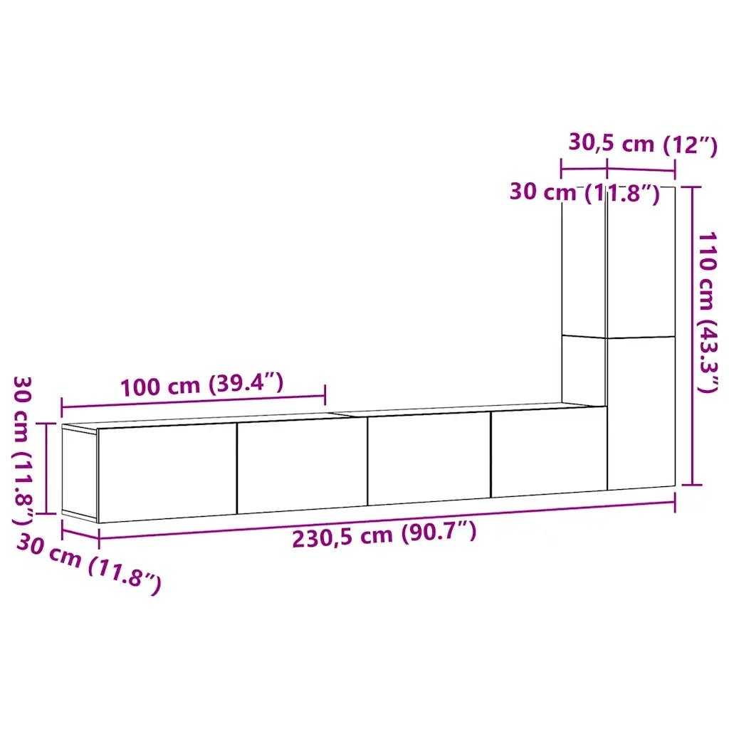 Set Mobile TV 3 pz-Credenza per TV Montato a Parete Rovere in Truciolato 655235