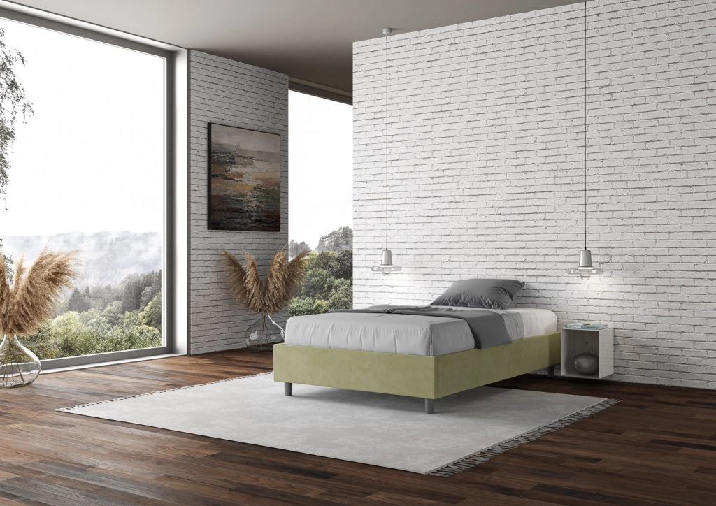 BS COM Letto una piazza e mezza con rete imbottito 110x210 microfibra tè verde