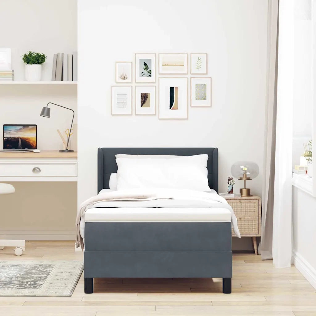 Letto a molle con materasso-Struttura Letto con Materasso Grigio scuro 200 x 90 cm Poliestere 122110