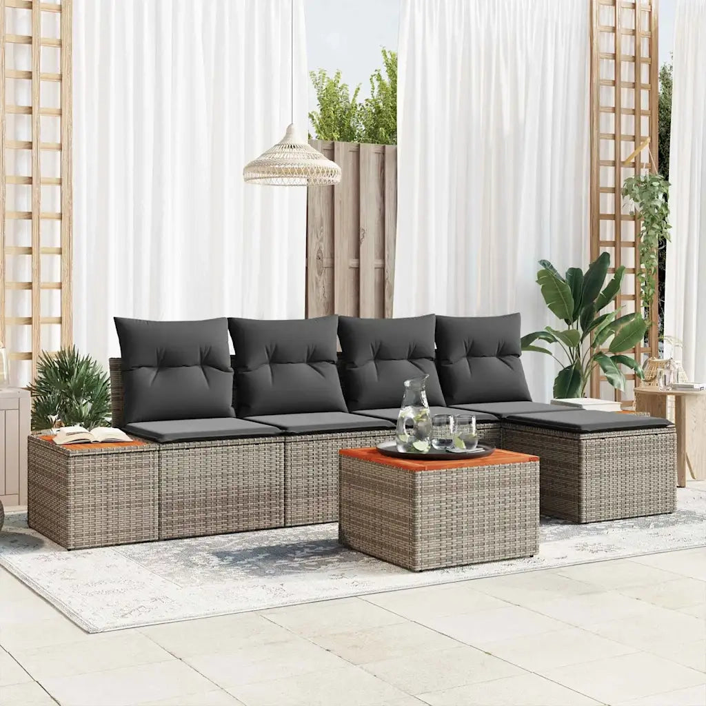 Set Divano da Giardino con cuscino 6 pcs Grigio Polyrattan