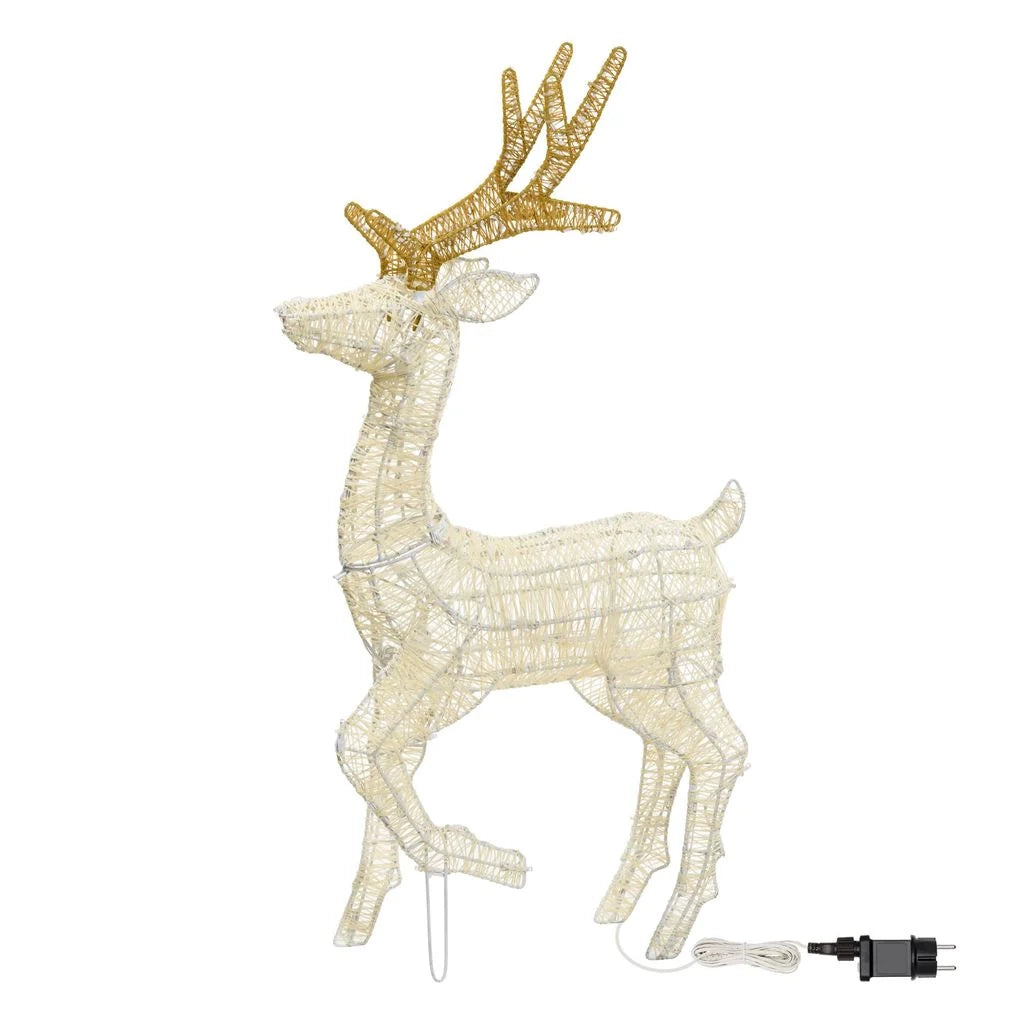 Renna con zampa alzata 3D Light Cream & Brown h 105 cm, 200 led bianco extra caldo