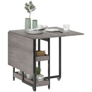 Tavolo Pieghevole a 2 Ribalte per 4 Persone con 2 Ripiani Aperti, in Legno e Metallo, 133.4x80x75 cm, Grigio