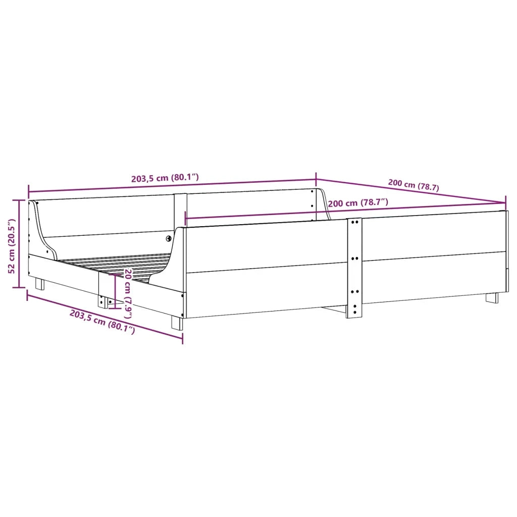 Letto senza Materasso-Struttura Letto Marrone Cera 200x200 cm in Legno di Pino 849920
