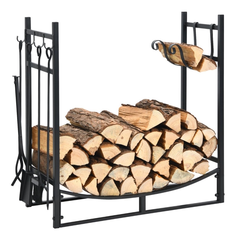 Porta legna da ardere e set di attrezzi per uso intensivo, Organizzatore per la conservazione di legno 76x33x76cm-Accessori caminetti e stufe a legna