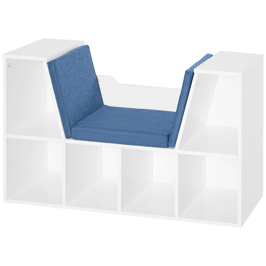 Libreria panca 2 in 1 con cuscini seduta ¨C Xylo ¨C 6 scomparti aperti legno blu 102x30x61cm