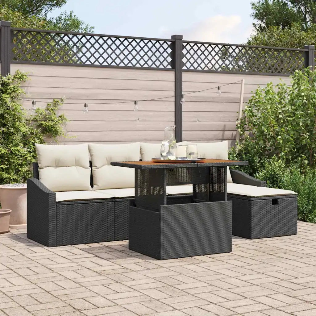 Set Divano da Giardino 6 pcs Nero polyrattan 3361348