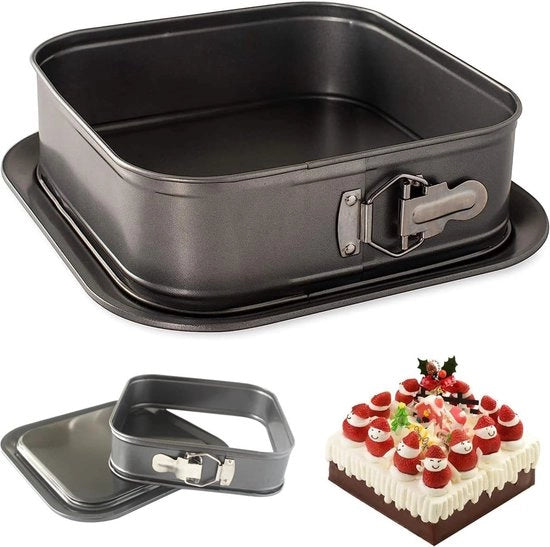 Torta quadrata 24cm, forma per torta con fondo piatto, rivestimento antiaderente, impermeabile, acciaio inossidabile, 1 pezzo (24 cm quadrato)