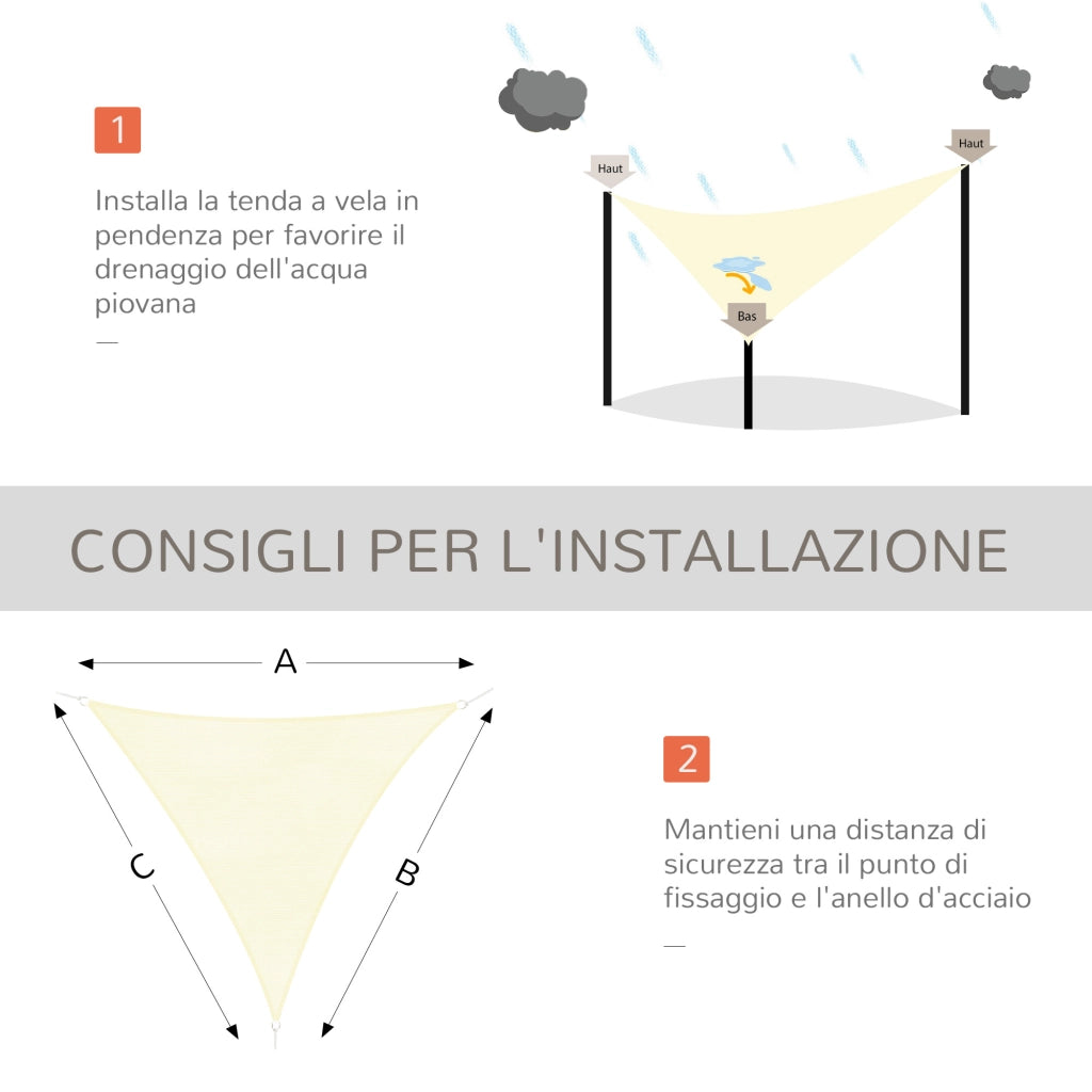 Tenda parasole triangolare ¨C Xylo ¨C 4x4x4 m tessuto anti-UV impermeabile beige per esterno giardino