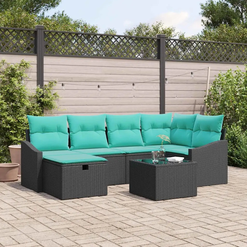 Set di divani con cuscino con archiviazione Nero polyrattan 3359295