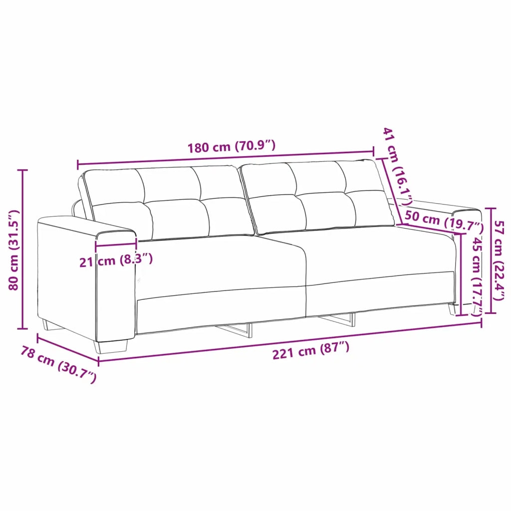 Divano 3-Persone Rosa 220 cm Velluto 4105137