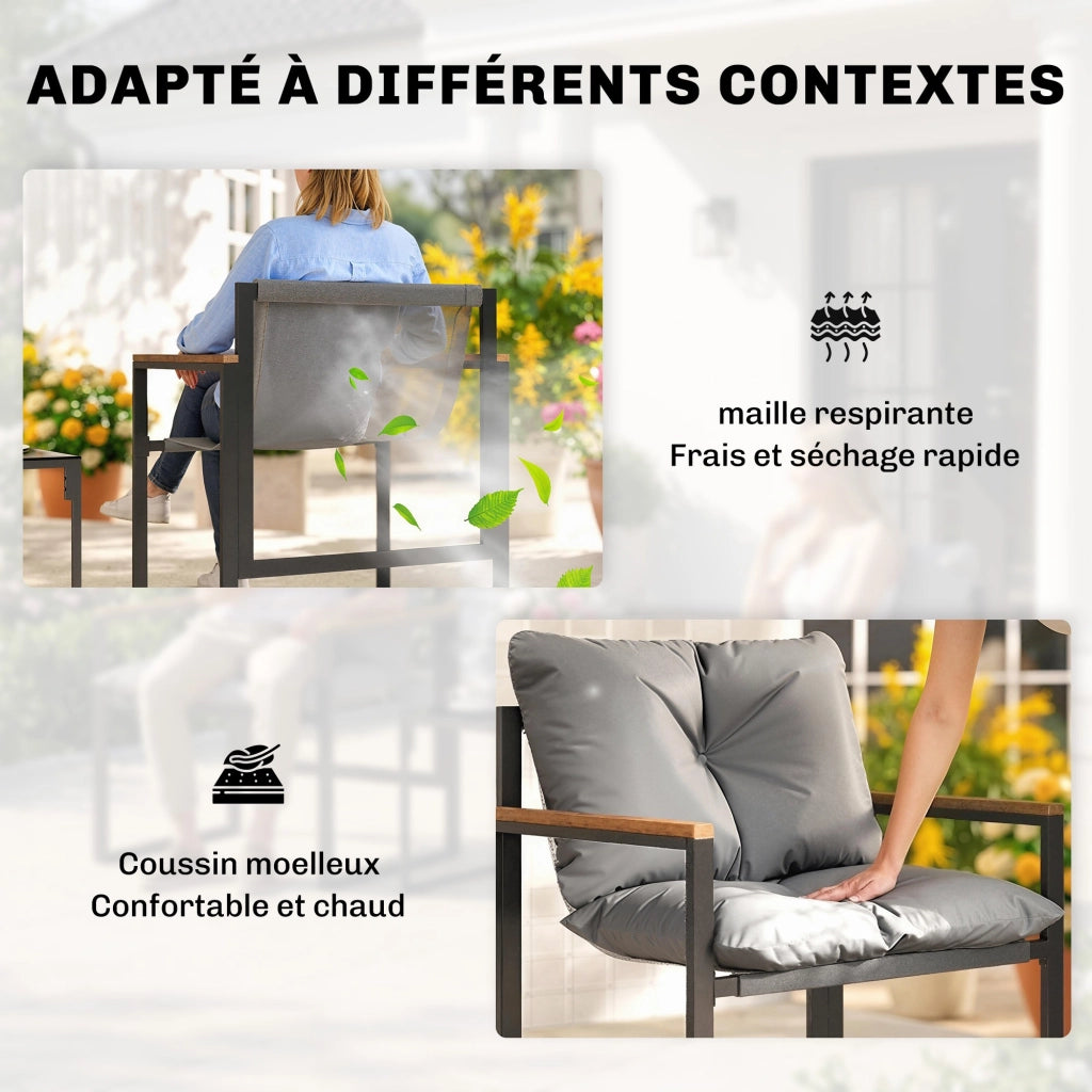 Set divano giardino 3 pezzi 2 posti con tavolino e cuscini ¨C zephmum ¨C grigio