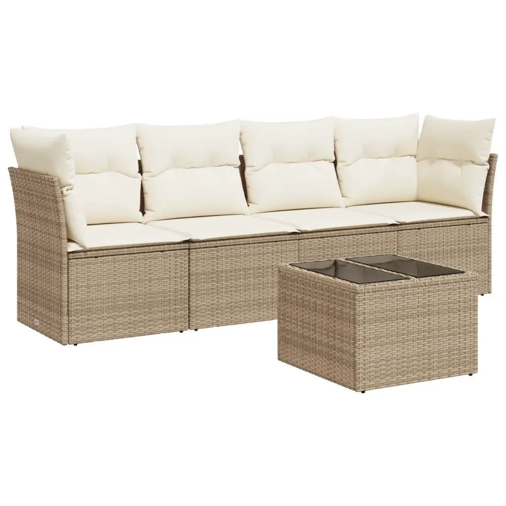 Set Divano da Giardino 5 pz con Cuscini Beige in Polyrattan 3249077
