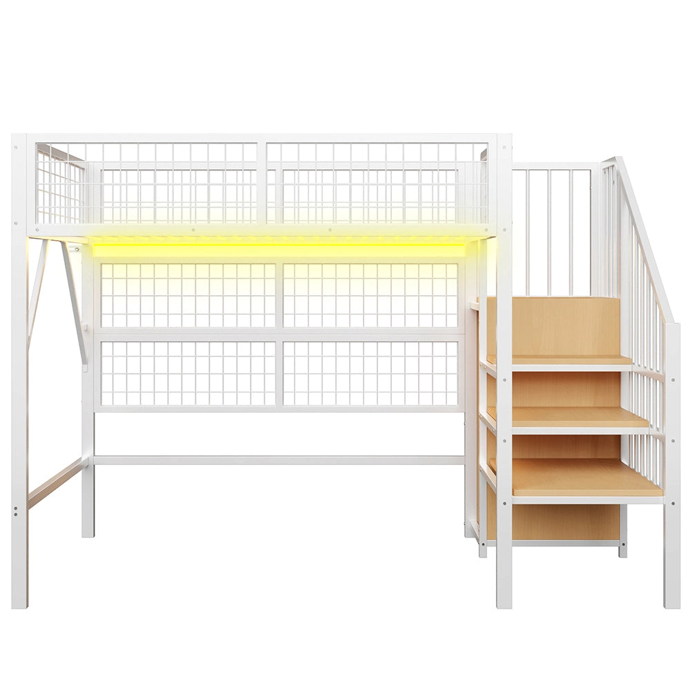 Letto a soppalco - Xylo - 90x200 cm LED app metallo nero/bianco