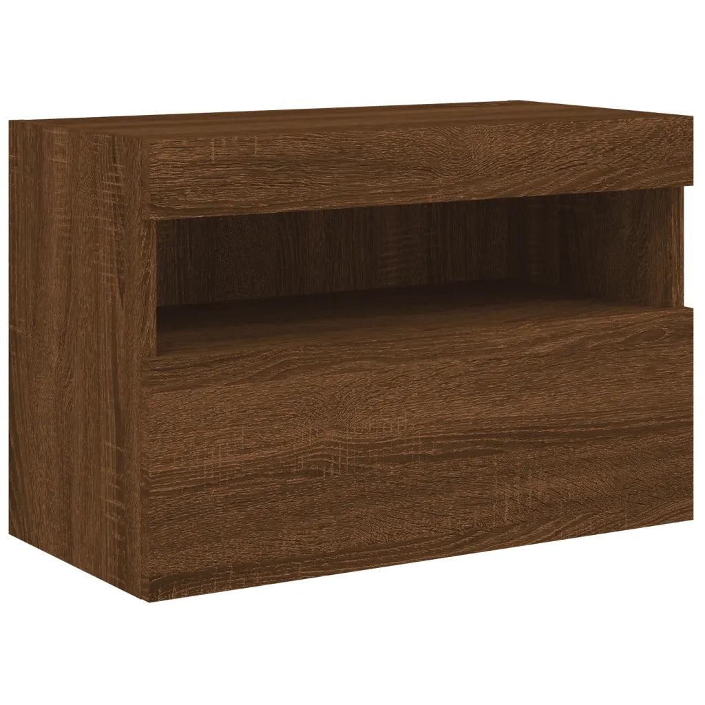 Mobile TV a Parete con Luci LED Rovere Marrone 60x30x40 cm 837195