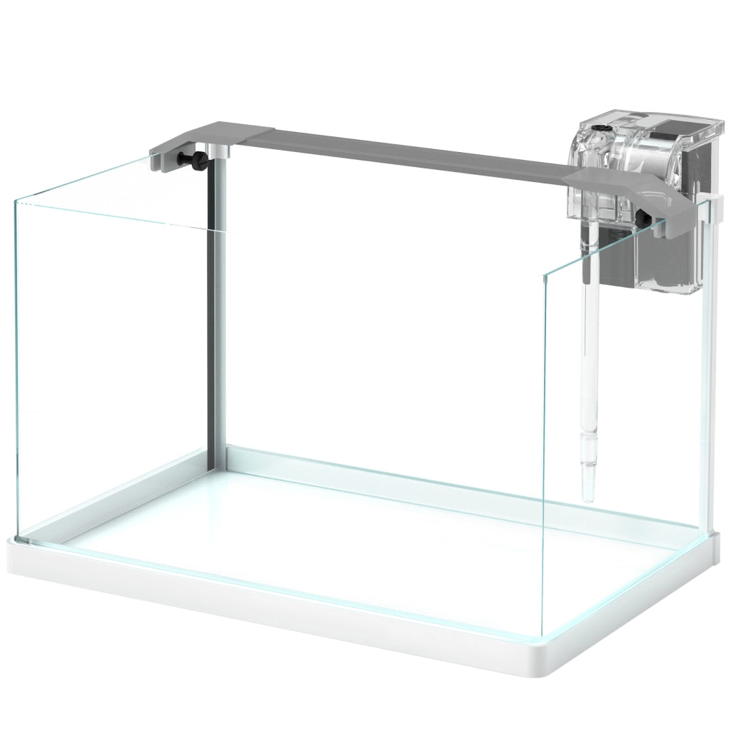 Acquario in Vetro con Luci LED da 20L, Filtro e Pompa d'Acqua, 38x26x27 cm, Bianco