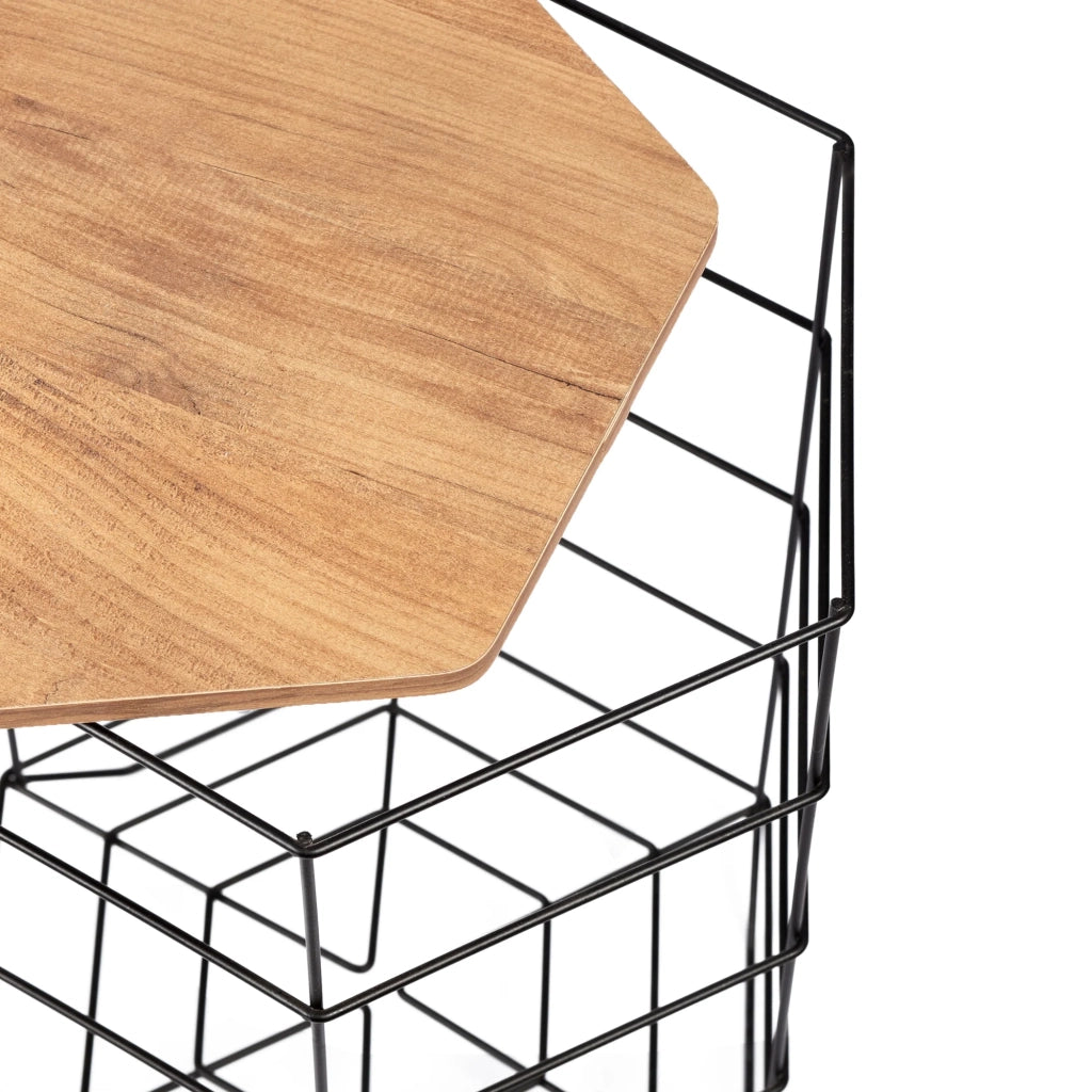 Set di 2 cestini hørsholm in metallo con vassoio esagonale estraibile nero / effetto legno 03_0008549