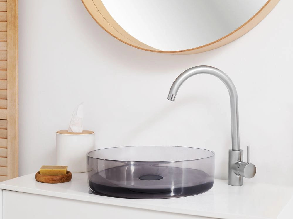Lavandino da appoggio Nero Superficie solida 360 mm Lavandino da bagno rotondo semitrasparente