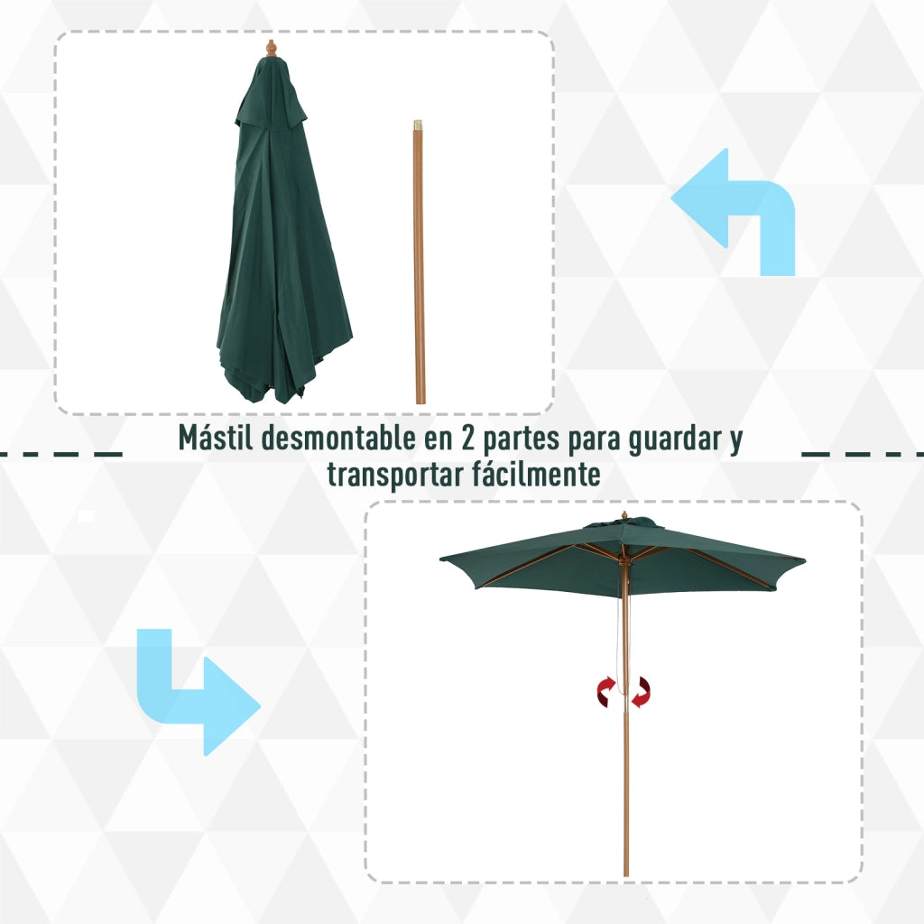 Ombrellone da Giardino in Legno ¨C Xylo ¨C ?250cm Verde con Sistema a Carrucola